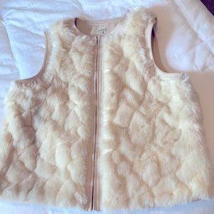 Cremieux Cream Faux Fur Vest with Leather Trim